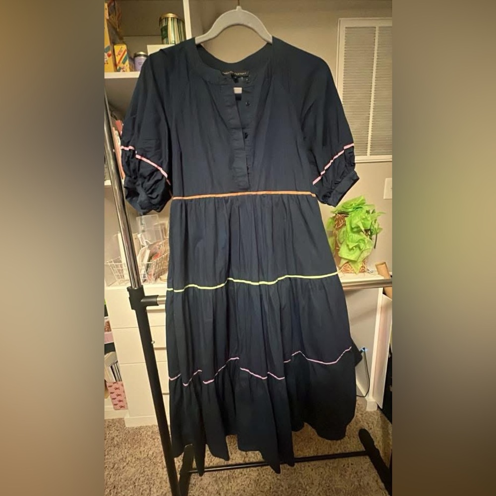 English Factory Blue and Pink Puff Sleeve Sundress